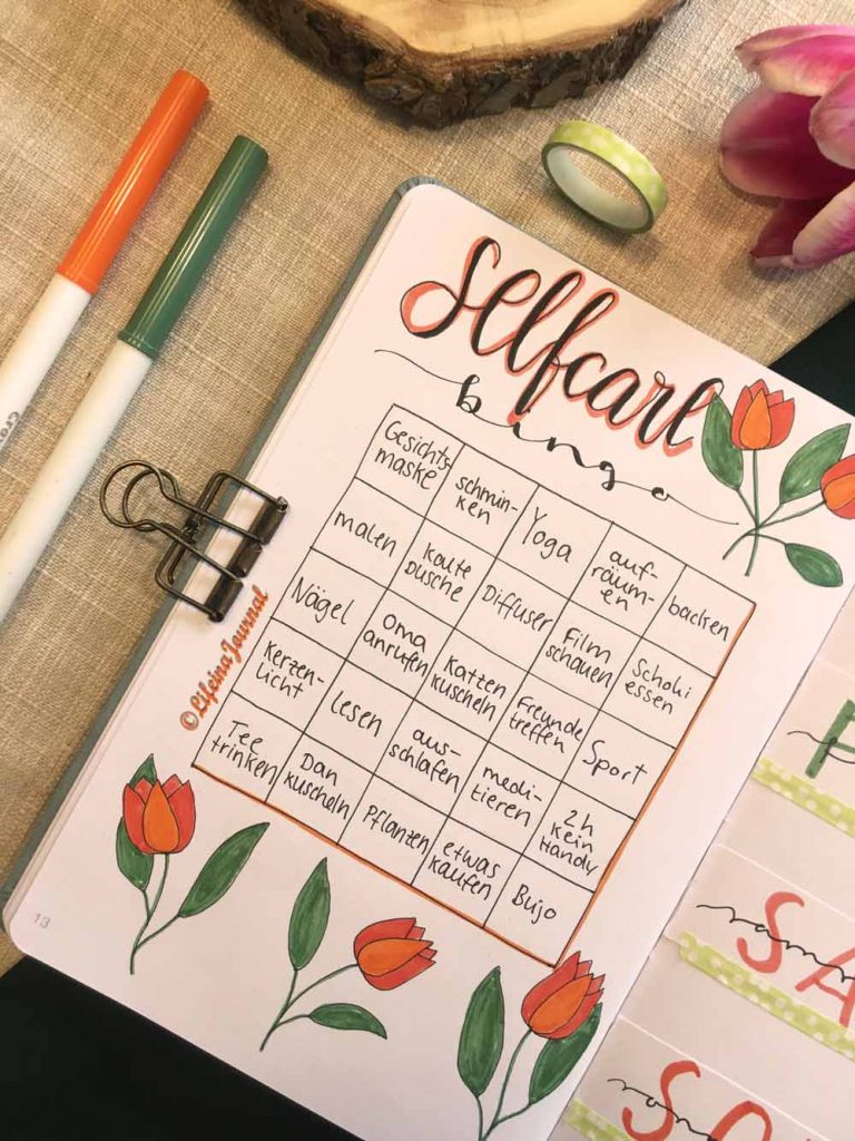 selfcare bingo april bulet journal 